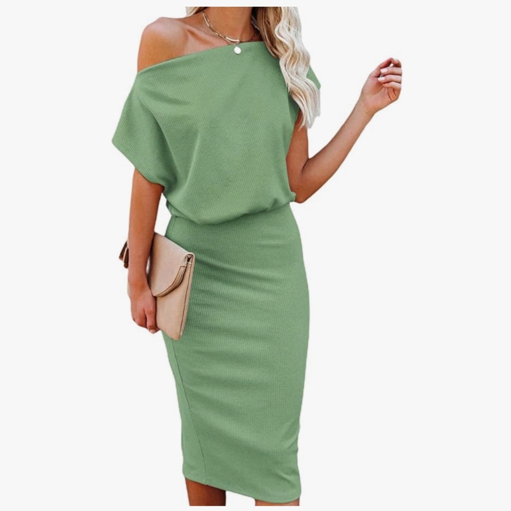 *NWT* mint green ribbed off the shoulder dress sz small‎
